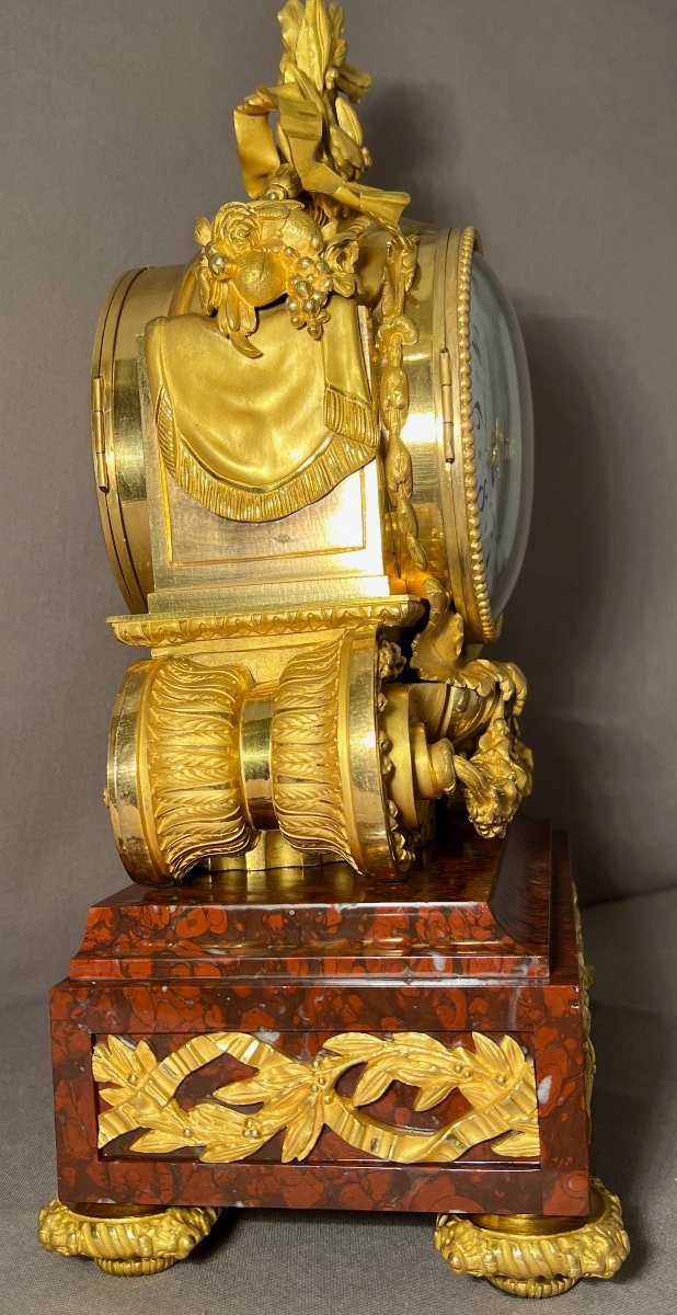 Importante Pendule De Style Louis XVI En Marbre Rouge Griotte Et Bronze Dor&eacute;, d'&eacute;poque Napoleon-photo-3