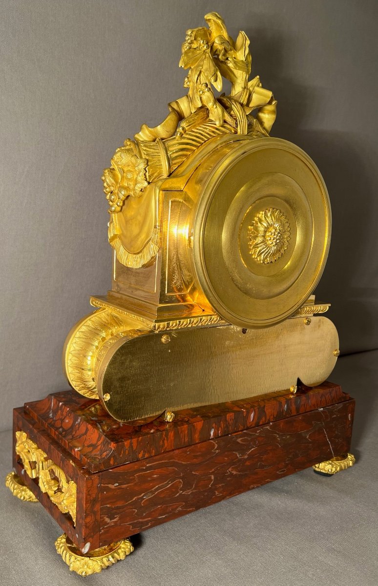 Importante Pendule De Style Louis XVI En Marbre Rouge Griotte Et Bronze Dor&eacute;, d'&eacute;poque Napoleon-photo-5