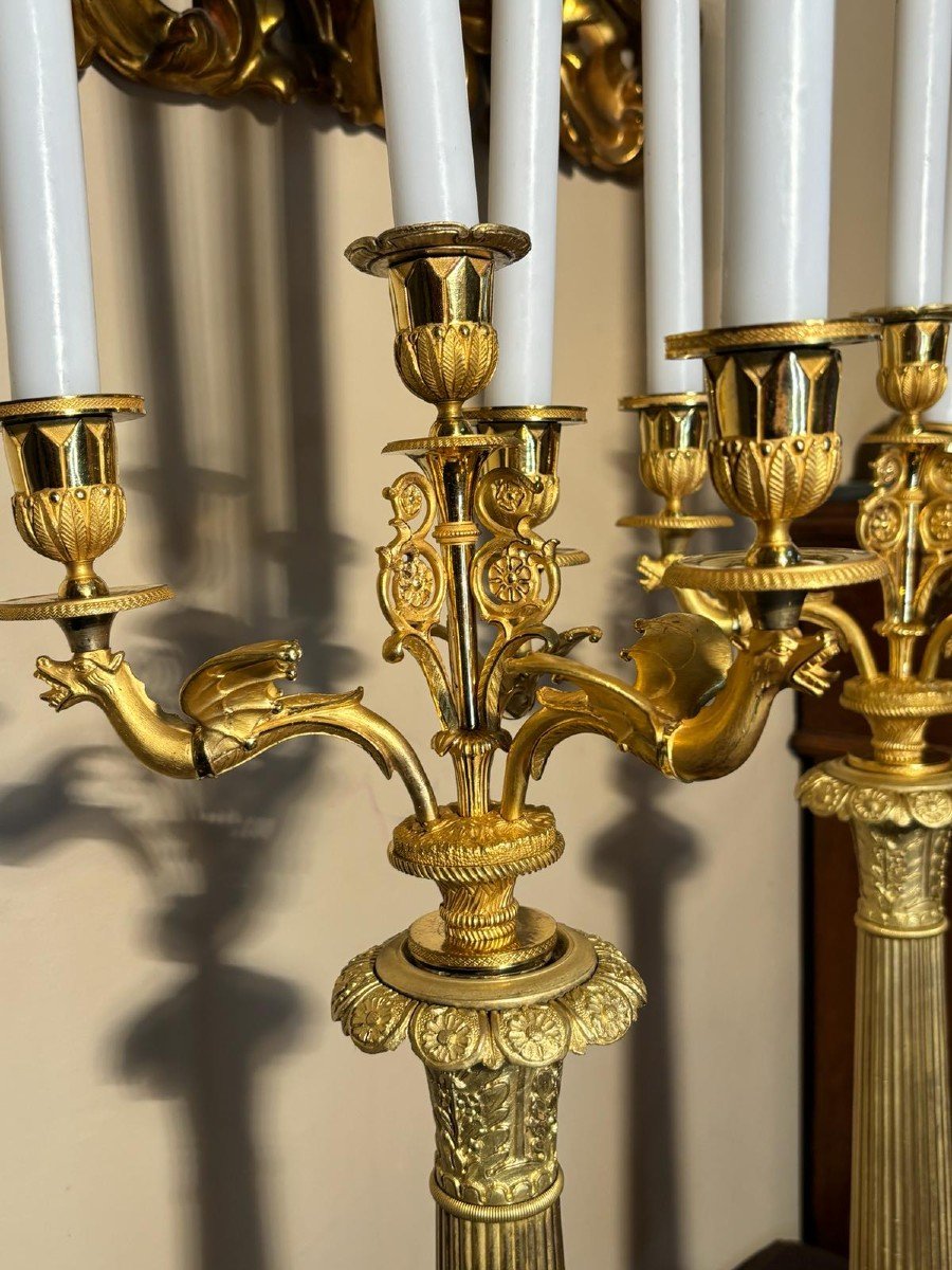 Large Pair Of Candelabra (torches) In Gilt Bronze Early 19th Century.-photo-2