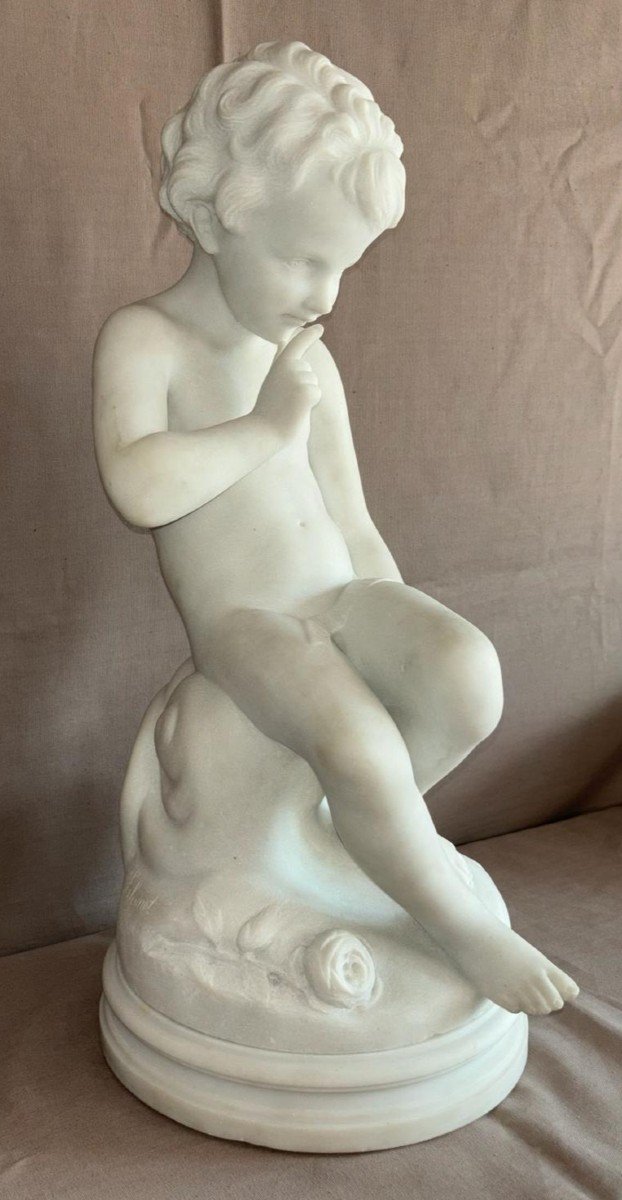 Statue De Cupidon En Marbre Du XIXème Siècle, d'Après étienne Maurice Falconet (1716-1791)-photo-3