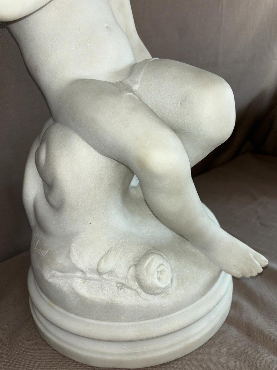 Statue De Cupidon En Marbre Du XIXème Siècle, d'Après étienne Maurice Falconet (1716-1791)-photo-2