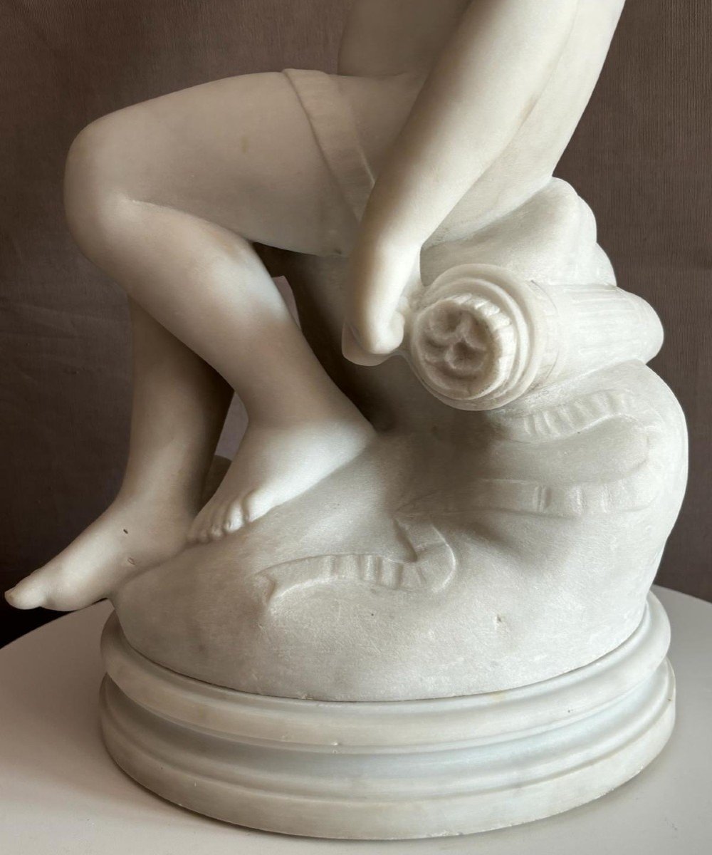Statue De Cupidon En Marbre Du XIXème Siècle, d'Après étienne Maurice Falconet (1716-1791)-photo-4