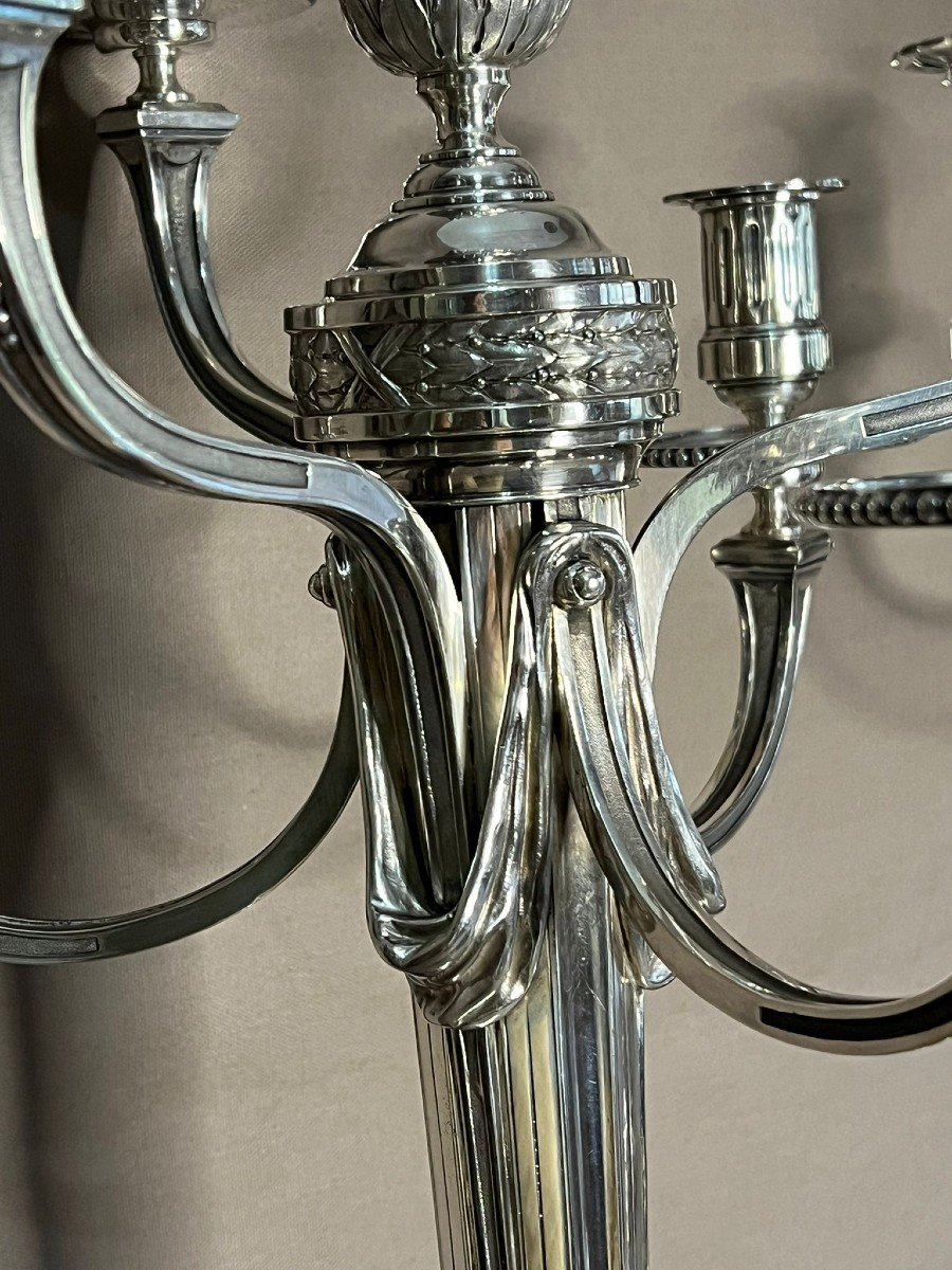 André Aucoc - Very Important Pair Of Candelabra In Sterling Silver 19th Century-photo-1