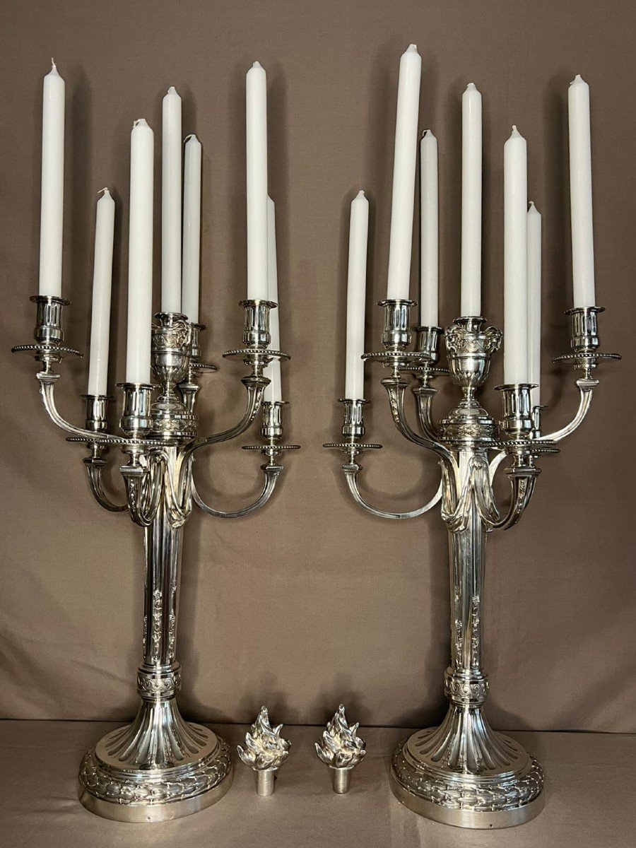 André Aucoc - Very Important Pair Of Candelabra In Sterling Silver 19th Century-photo-5