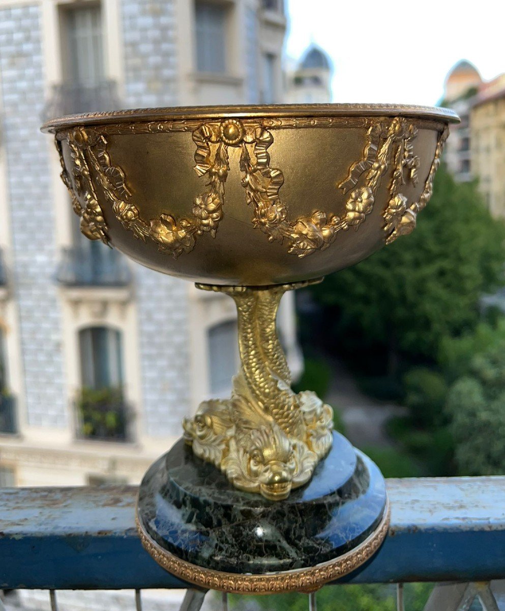 Coupe En Bronze Et Marbre Vert De Mer XIXéme Siècle-photo-2