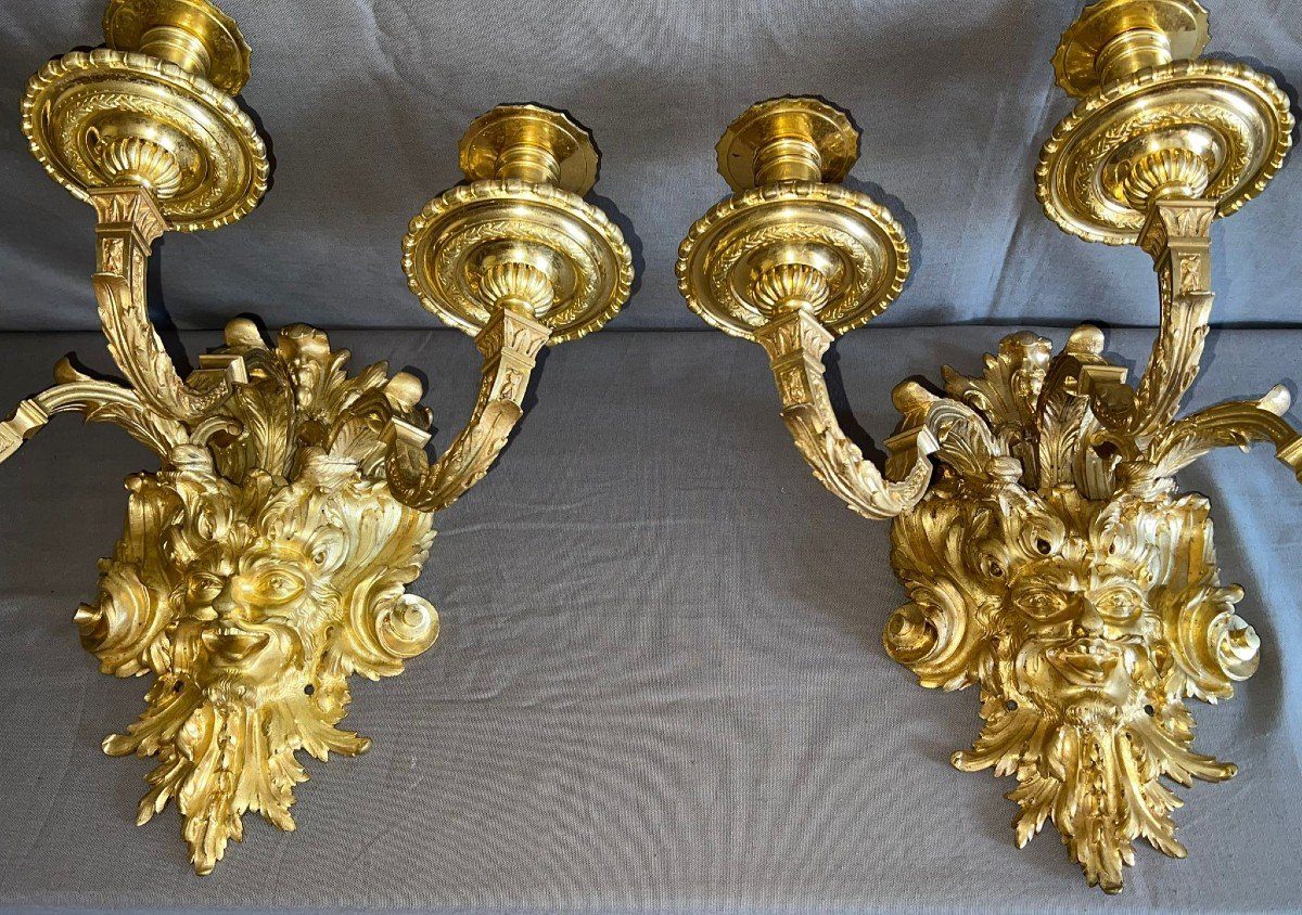 Pair Of Gilt Bronze Wall Lights, Louis XIV Style, Mid-19th Century.  -photo-3