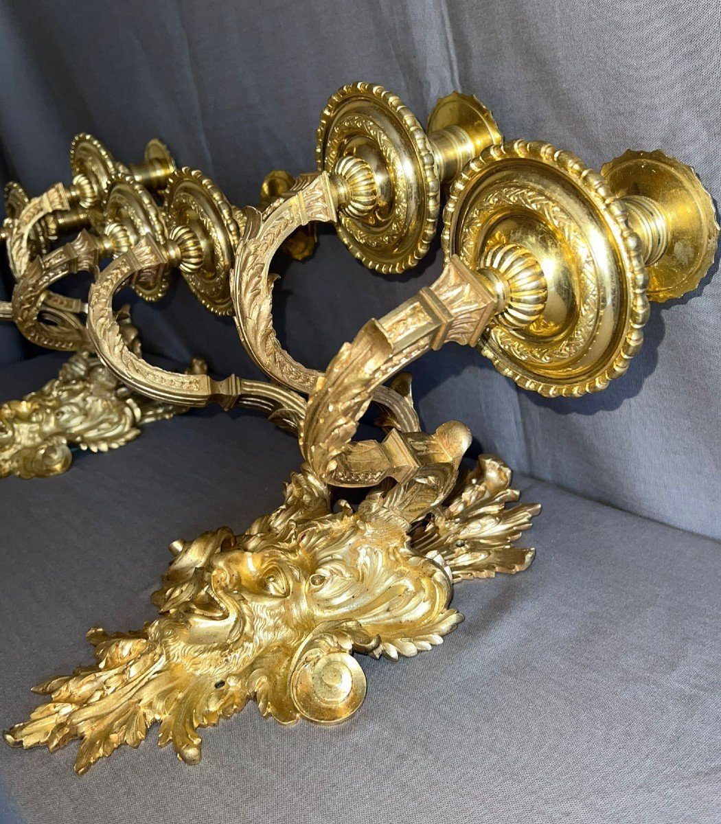 Pair Of Gilt Bronze Wall Lights, Louis XIV Style, Mid-19th Century.  -photo-4