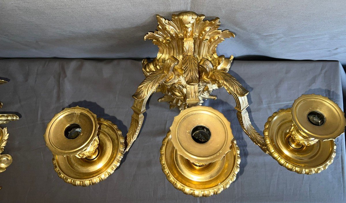 Pair Of Gilt Bronze Wall Lights, Louis XIV Style, Mid-19th Century.  -photo-2