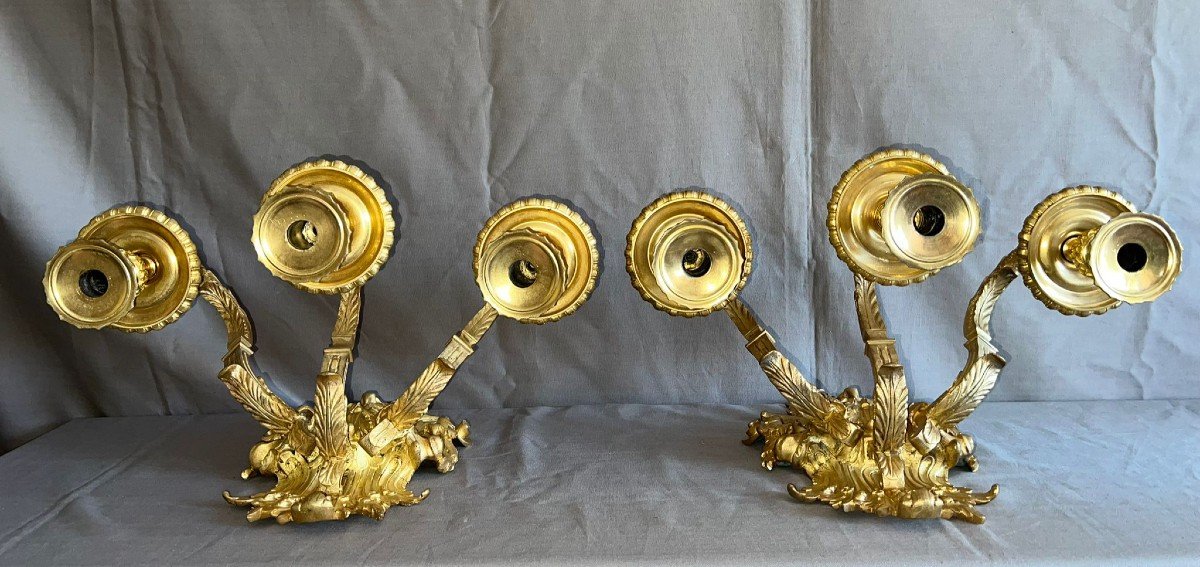 Pair Of Gilt Bronze Wall Lights, Louis XIV Style, Mid-19th Century.  -photo-3