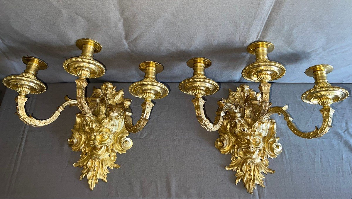 Pair Of Gilt Bronze Wall Lights, Louis XIV Style, Mid-19th Century.  -photo-4