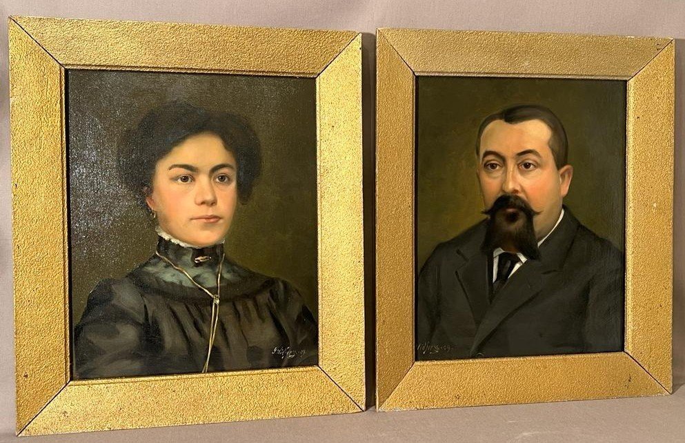 Portraits Oil On Canvas Mr. And Mrs. Signed Dated Gunnar Widforss 1909-photo-2