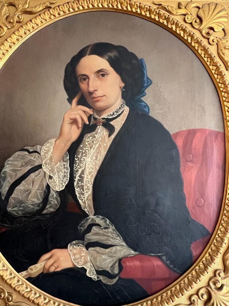 Huile Sur Toile Portrait d'Une Femme XIX ème Signé C. Mussini 1858,-photo-3