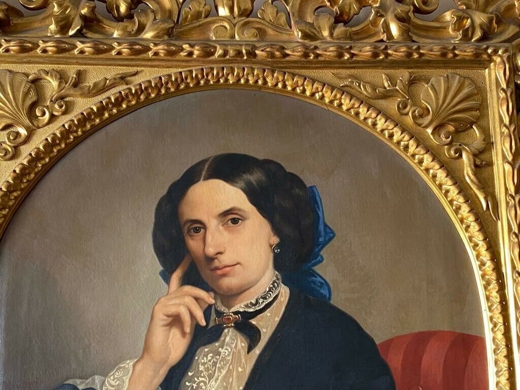 Huile Sur Toile Portrait d'Une Femme XIX ème Signé C. Mussini 1858,-photo-4