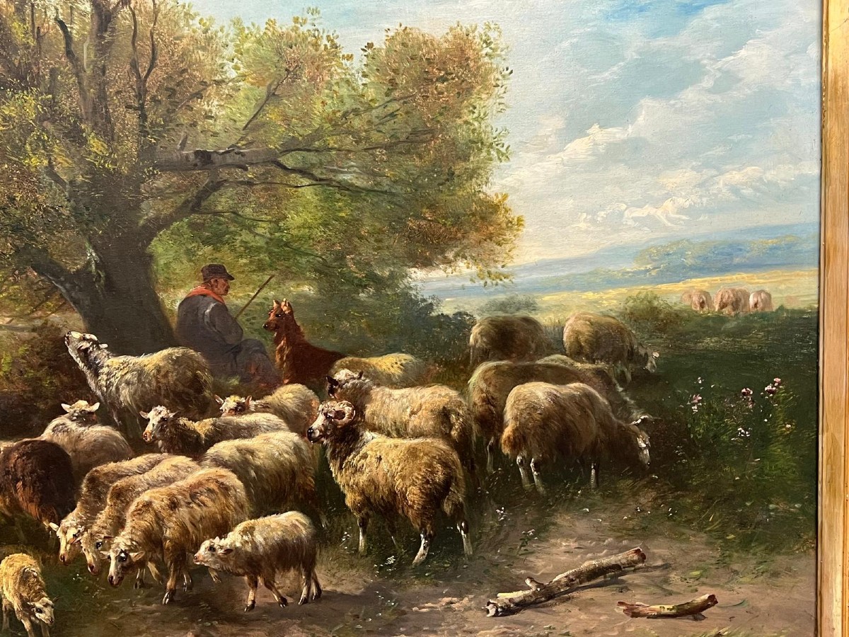 Peinture Par Henry Schouten 1857-1927. Berger Avec Des Moutons-photo-4