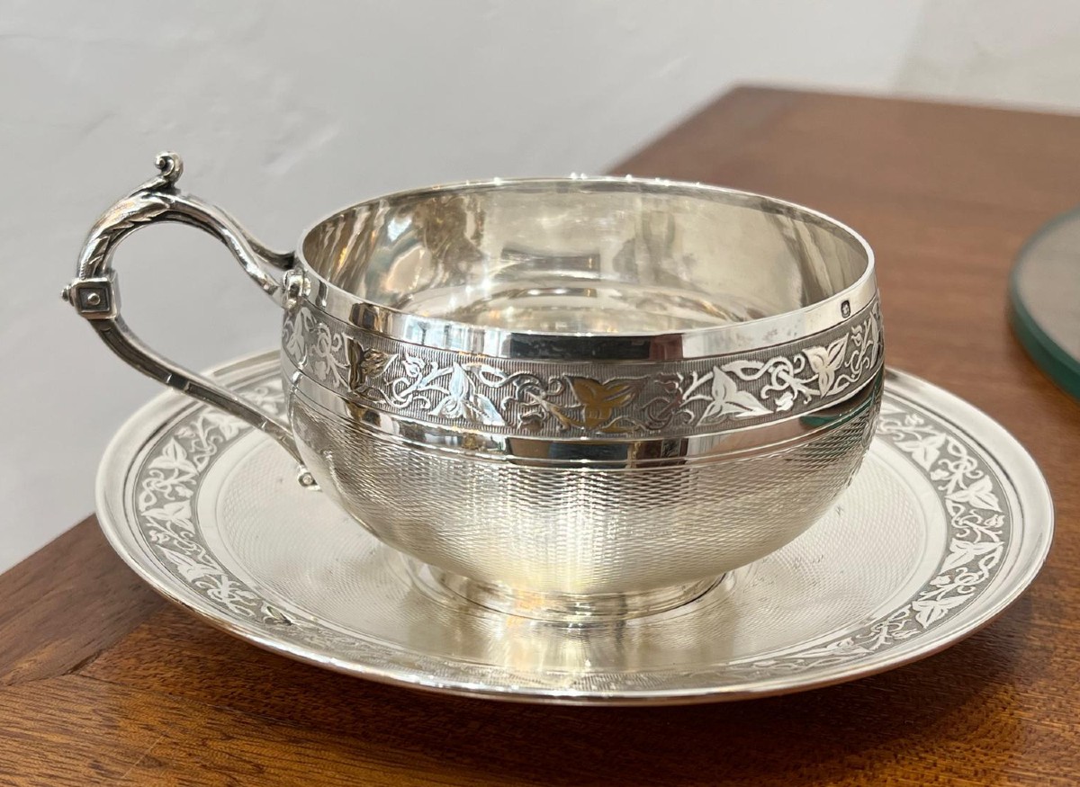 Chocolate Cup And Saucer In Solid Silver, 1883 And 1888 By Vaneste & Delettrez