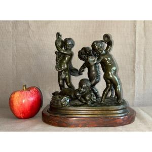 Bronze Group Signed Clodion, "child Musicians" 19th Century