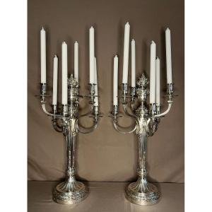 André Aucoc - Very Important Pair Of Candelabra In Sterling Silver 19th Century