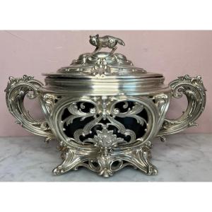 Solid Silver Sugar Bowl, Rocaille Style, 19th Century.