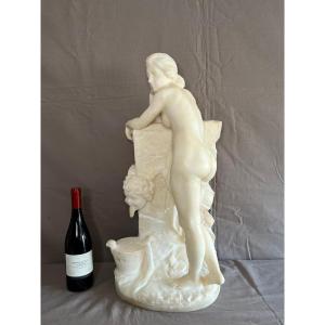 Carrara Marble Sculpture By Fiaschi Emilio 19th Century