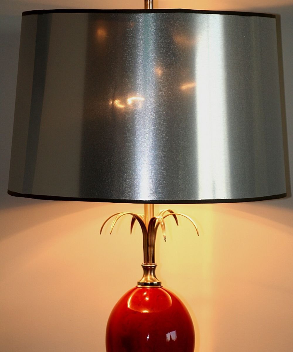 Lampe Maison Charles, en métal, Oeuf Résine Rouge, Années 1970-photo-5