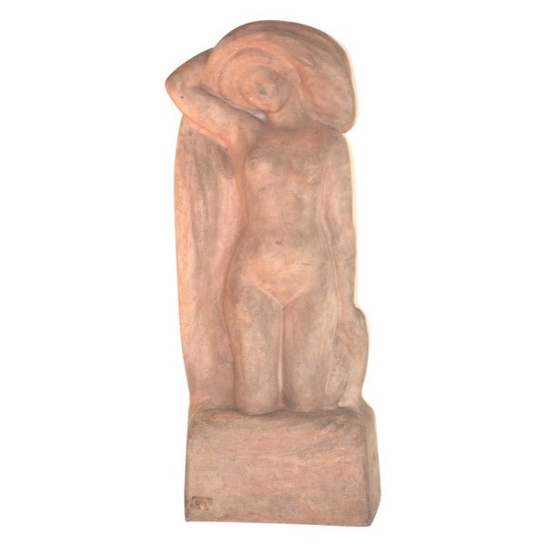 Terracotta Sculpture, Naked Bather, Signed Alfred Jean Halou, Early 20th 1910/1920