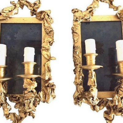 Pair Of Wall Sconces, In Golden Brass - Creation From The 1970s-photo-6