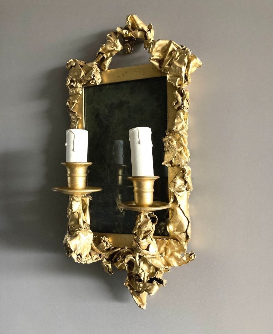 Pair Of Wall Sconces, In Golden Brass - Creation From The 1970s