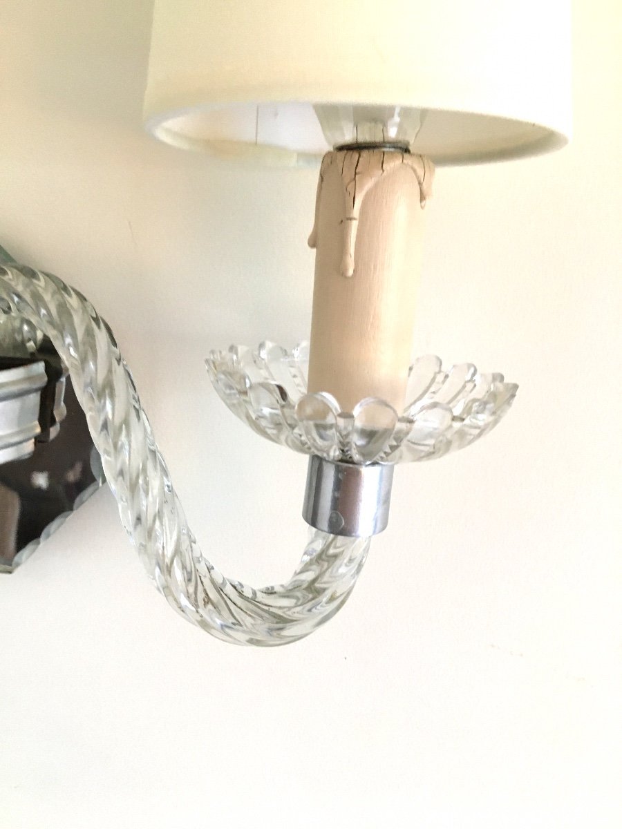 Pair Of Wall Sconces, In Blown Glass - Creation Of The 1950s-photo-3