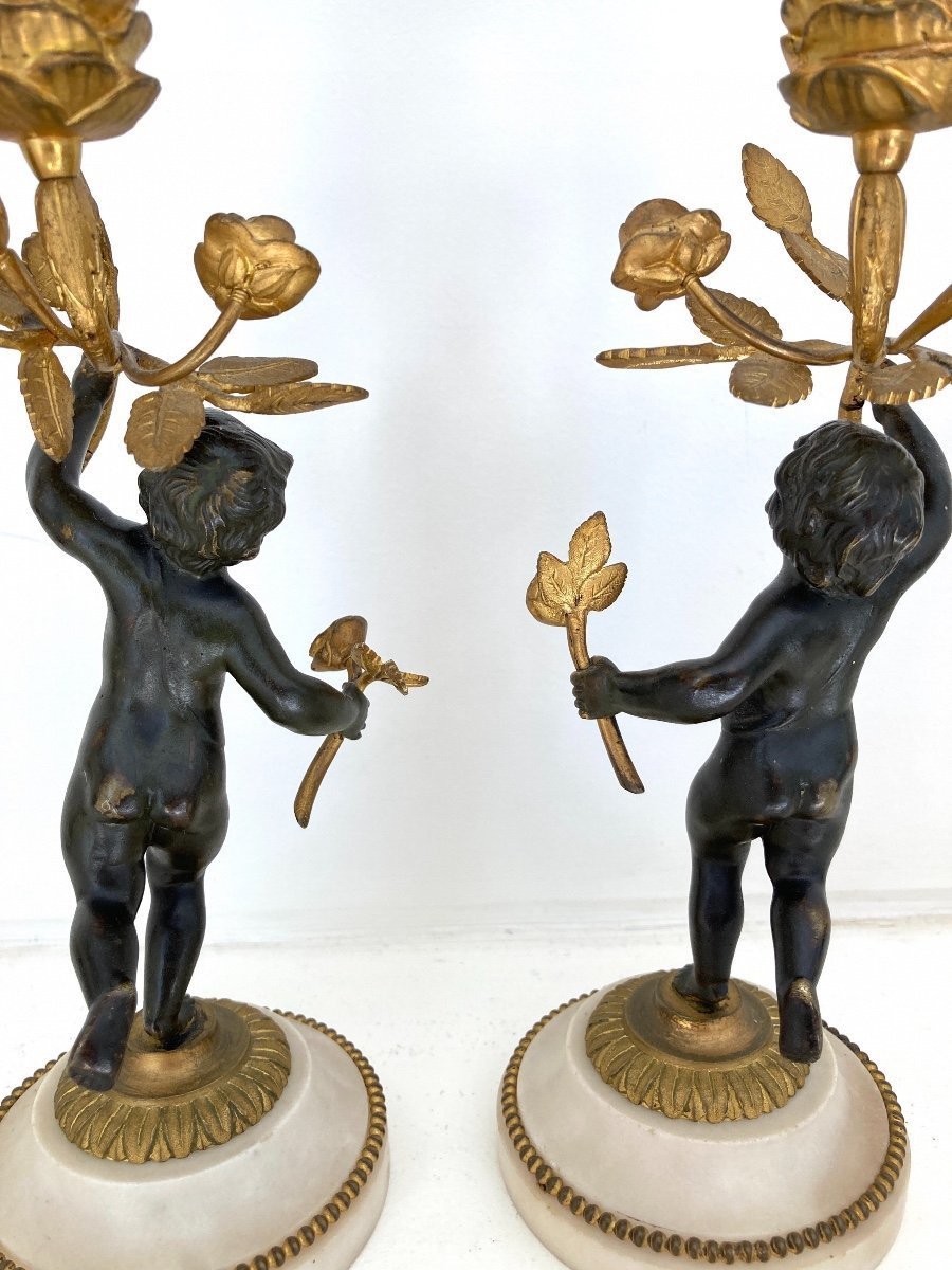 Paire de petits Candélabres à Décor De Putti, 19ème-photo-6