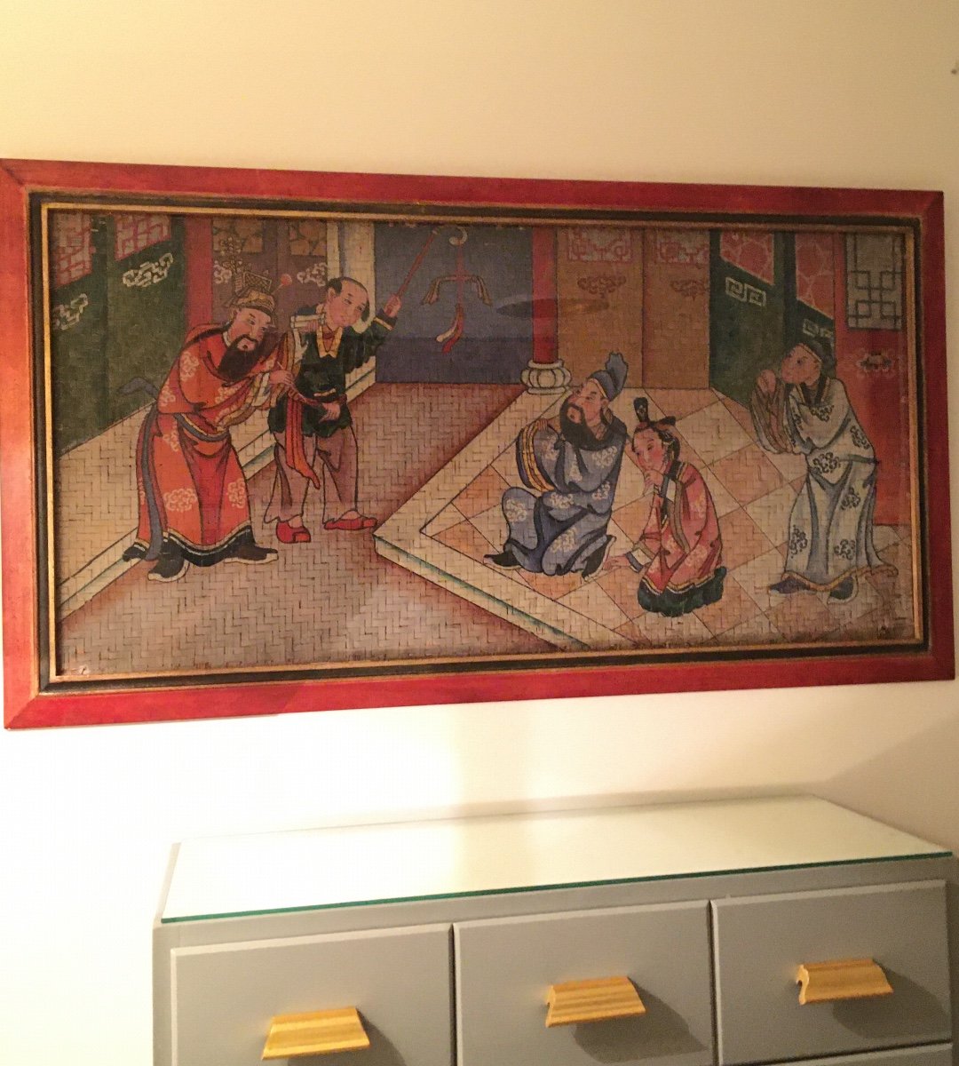 Grande Peinture Chinoise sur panneau de Bambou, 19ème, Chine-photo-5