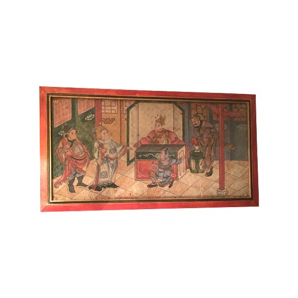 Grande Peinture Chinoise sur panneau de Bambou, 19ème, Chine