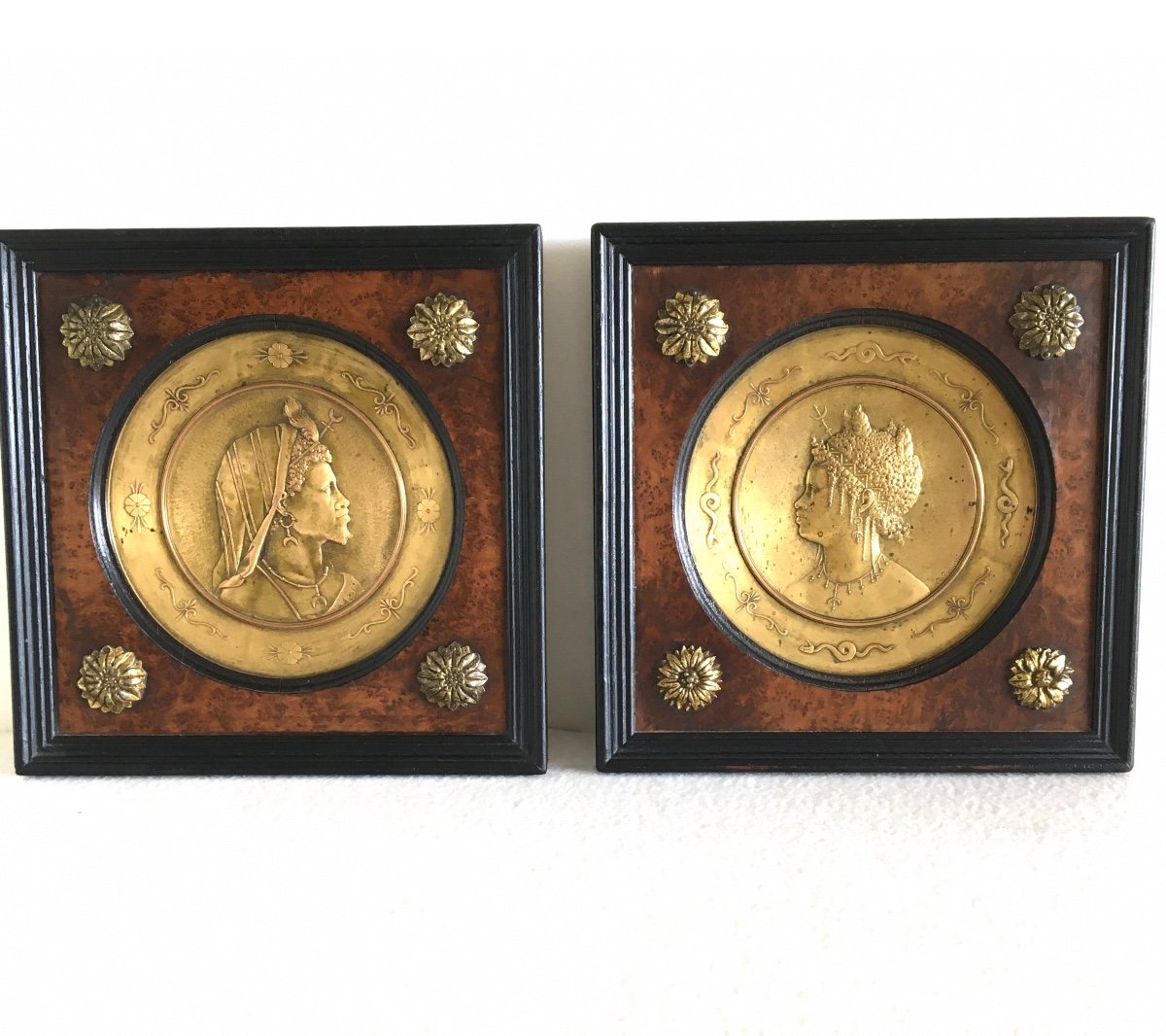 Pair Of Chiseled And Gilded Copper Medallions, Signed P. Faraoni (1869)