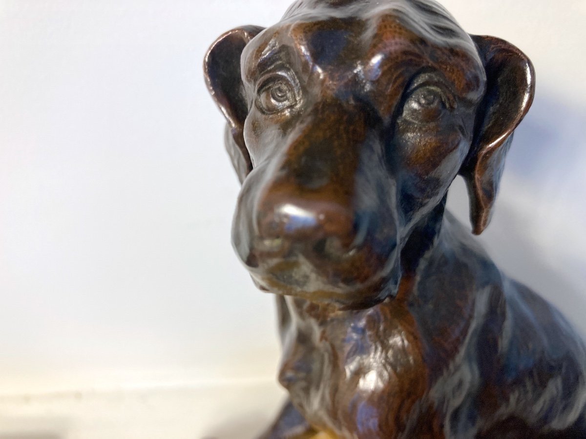 Bronze Animalier représentant un Chien assis, Ecole Française du 19ème-photo-3