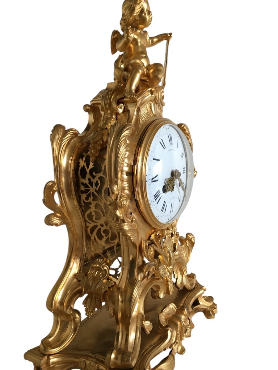 Gilded Bronze Clock, 19th Transition Period-photo-2