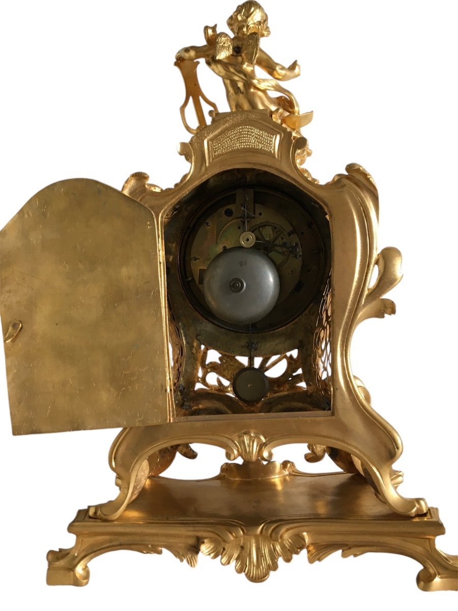 Gilded Bronze Clock, 19th Transition Period-photo-8