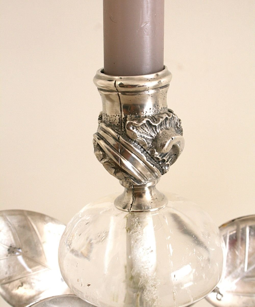 Paire de Bougeoirs, métal argenté et cristal de roche - Style Baguès-photo-1