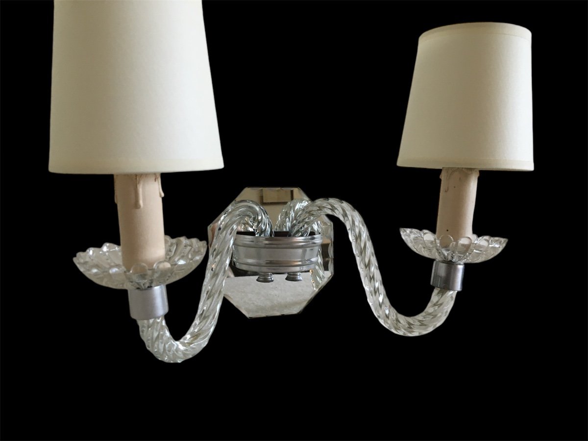 Pair Of Wall Sconces, In Twisted And Cut Glass - Creation Of The 1950s-photo-3