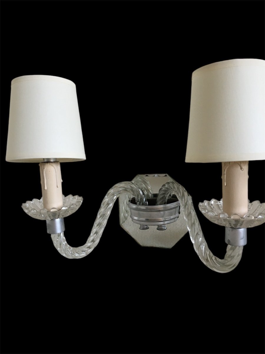 Pair Of Wall Sconces, In Twisted And Cut Glass - Creation Of The 1950s-photo-4