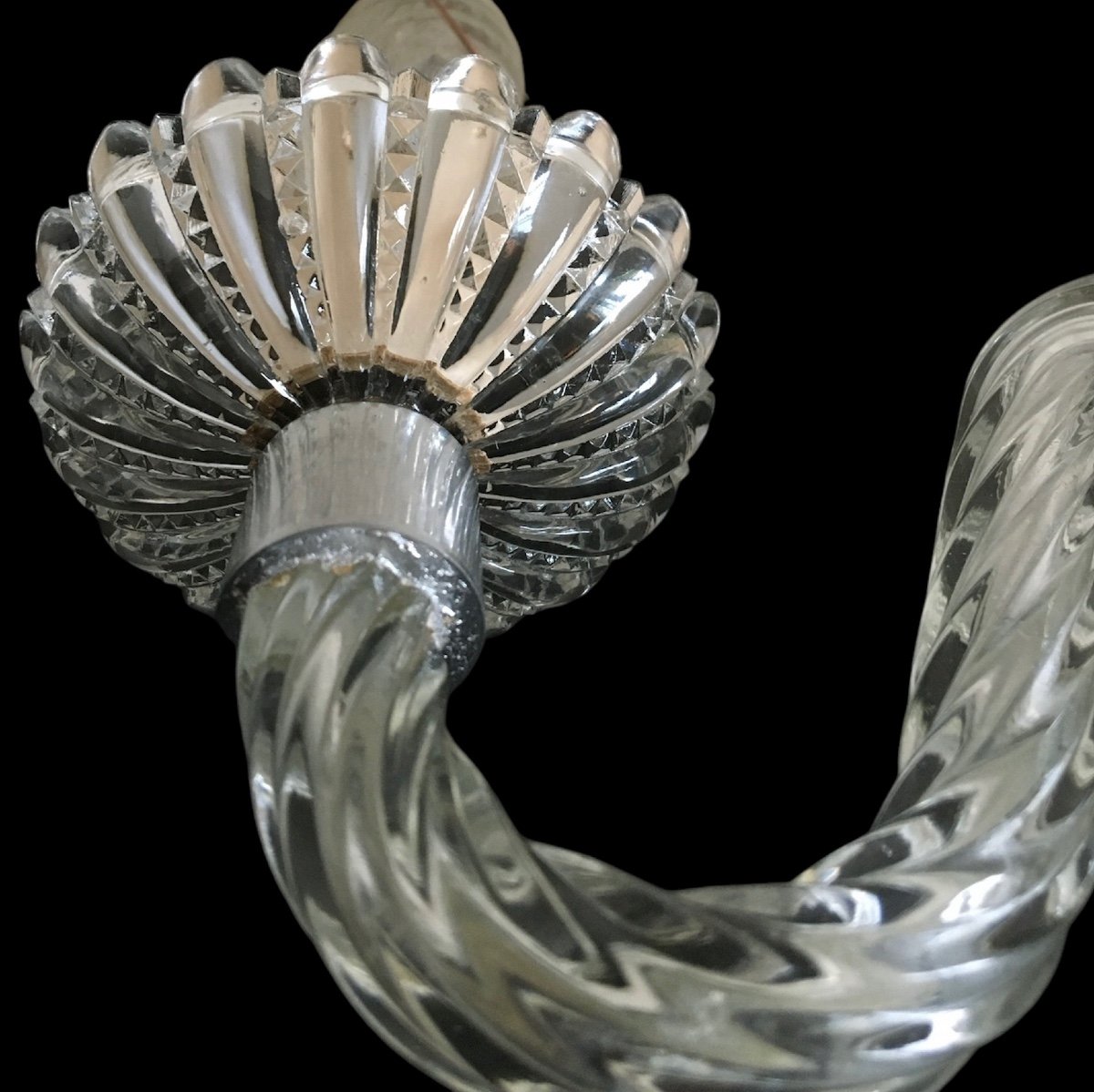 Pair Of Wall Sconces, In Twisted And Cut Glass - Creation Of The 1950s-photo-3