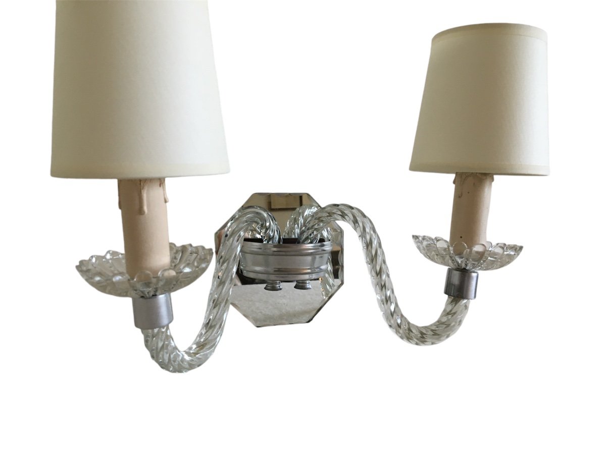 Pair Of Wall Sconces, In Twisted And Cut Glass - Creation Of The 1950s-photo-4