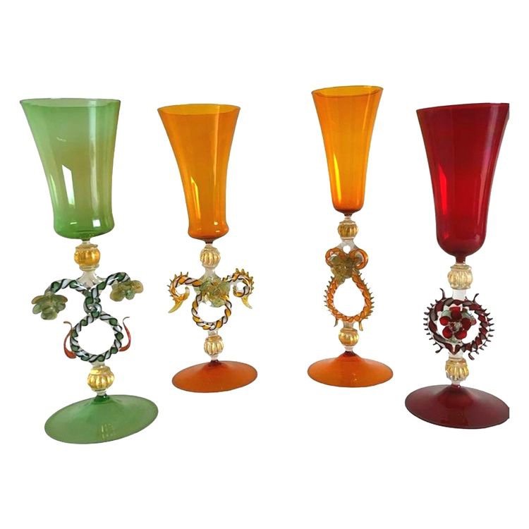 Murano Glasses, Set Of 4 Glasses, Venice Circa 1970