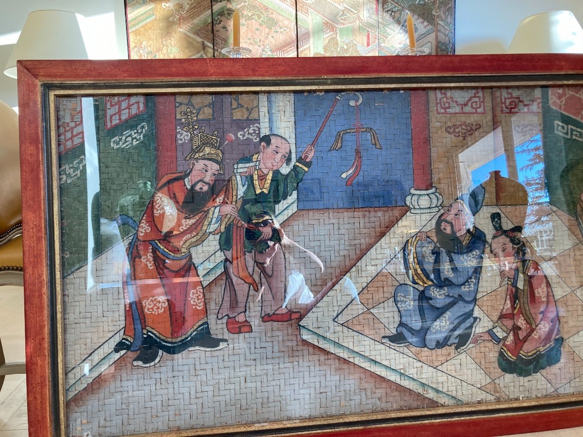 Peinture Chinoise sur Panneau de Bambou, 19ème, Chine-photo-4