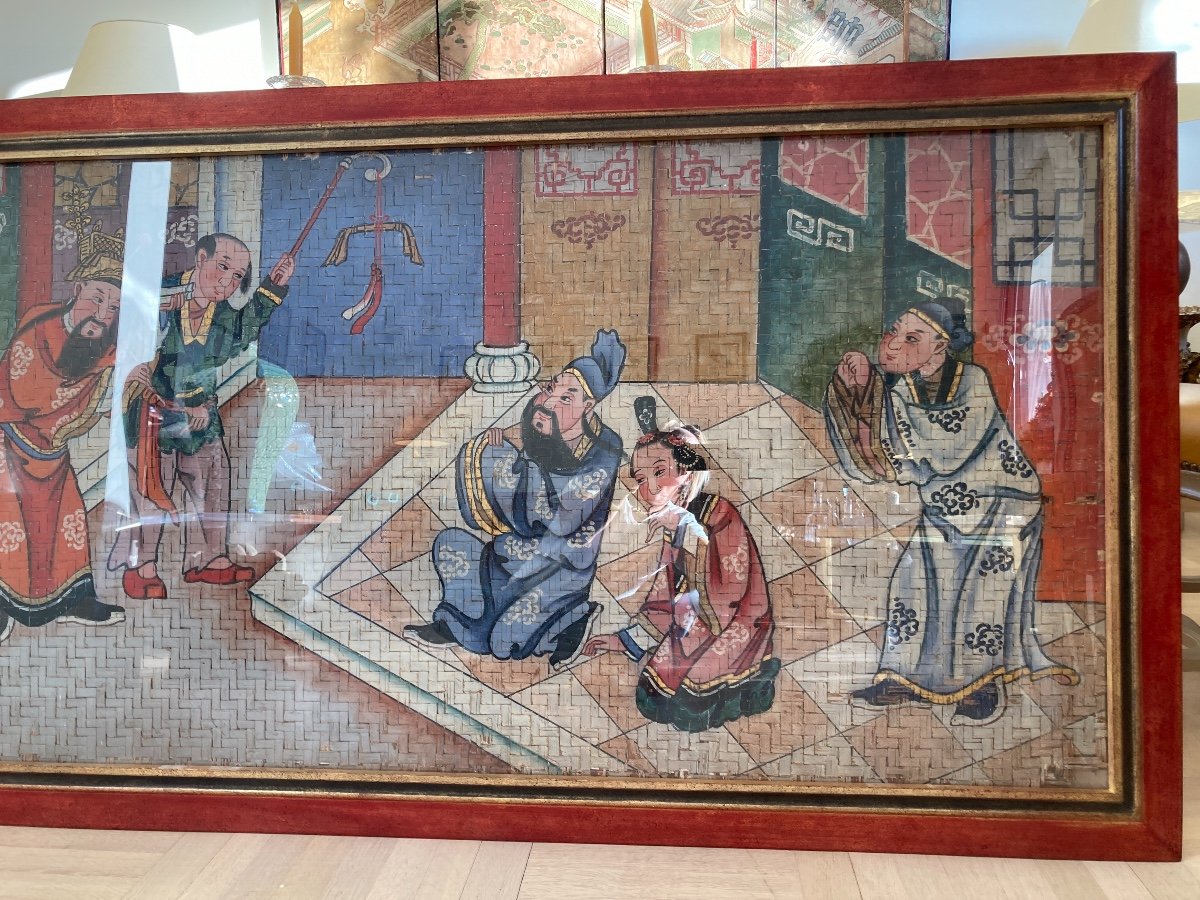 Peinture Chinoise sur Panneau de Bambou, 19ème, Chine-photo-5