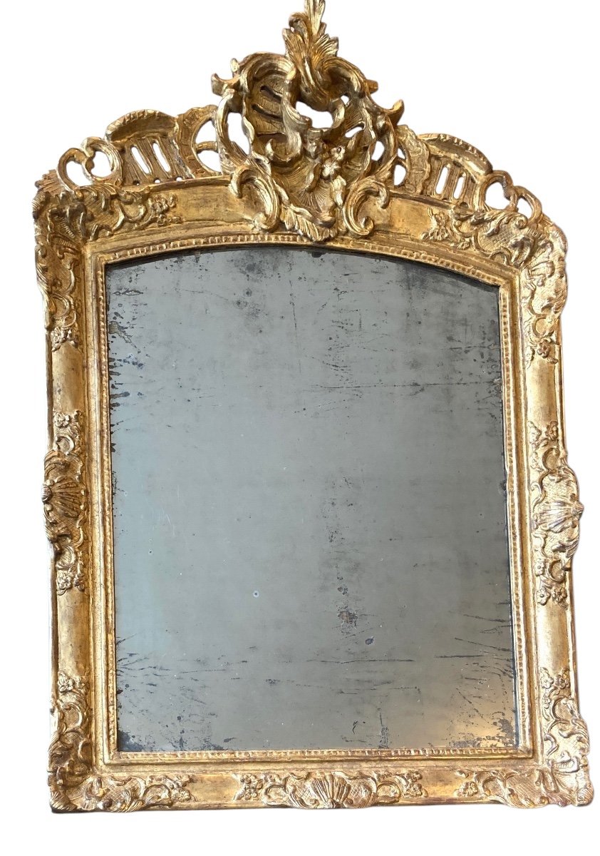 Carved And Gilded Wooden Mirror, 18th Century Regency Period  -photo-3