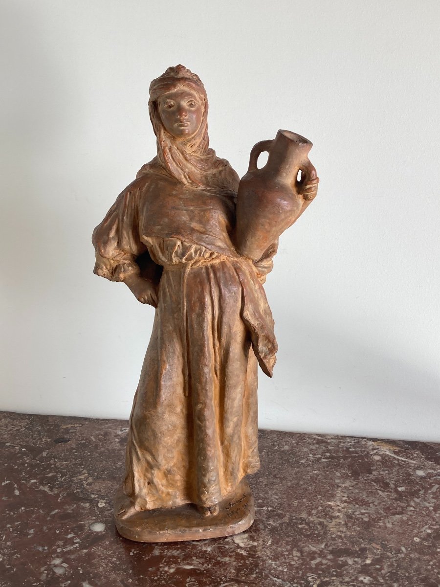 Terracotta, Orientalist, By Léon Fourquet (1901), Early 20th Century-photo-2