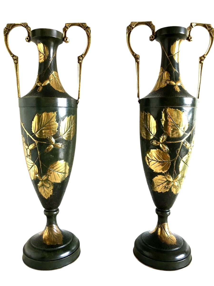 Paire de vases en forme d’Amphore, Art Nouveau.-photo-2