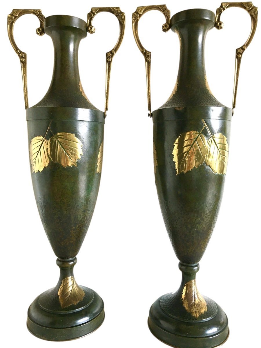 Paire de vases en forme d’Amphore, Art Nouveau.-photo-1