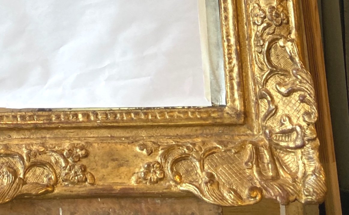 Miroir en bois sculpté et doré d’époque Régence 18ème -photo-6