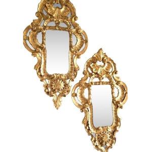 Pair Of Large Mirrors, In Carved Golden Wood, Italy, 19th