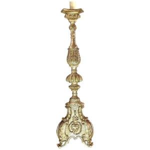 Large Candle Holder, Carved Gilded Wood, 18th Regency Period, 1.30m